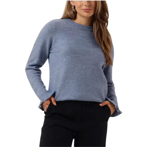 Blauer Strickpullover mit Rüschenärmeln , Damen, Größe: XL - Selected Femme - Modalova