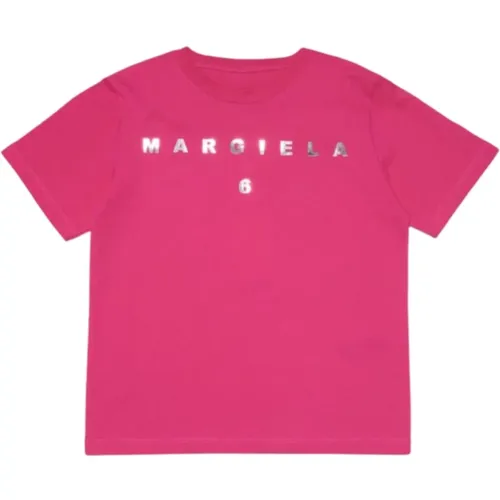 Fuchsia Kinder T-Shirt mit Silber Logo Print - Maison Margiela - Modalova