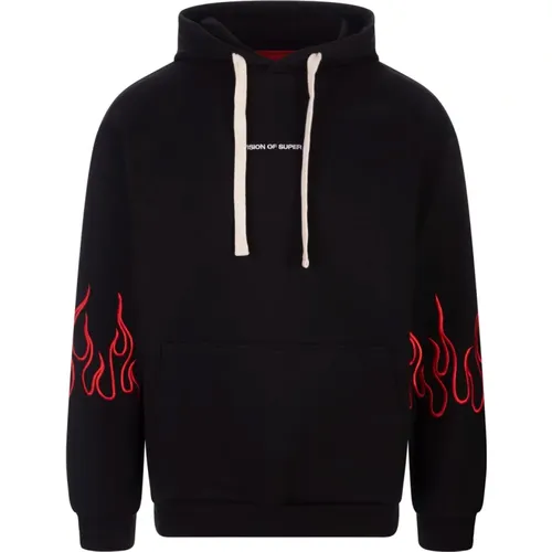 Hoodie with Red Flames , male, Sizes: L, S, M - Vision OF Super - Modalova