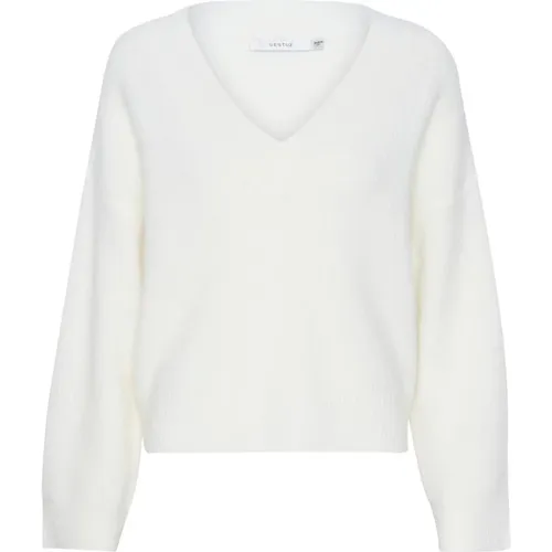 V-Neck Knit Sweater Egret , female, Sizes: 2XS, S, XS, XL, L, M - Gestuz - Modalova