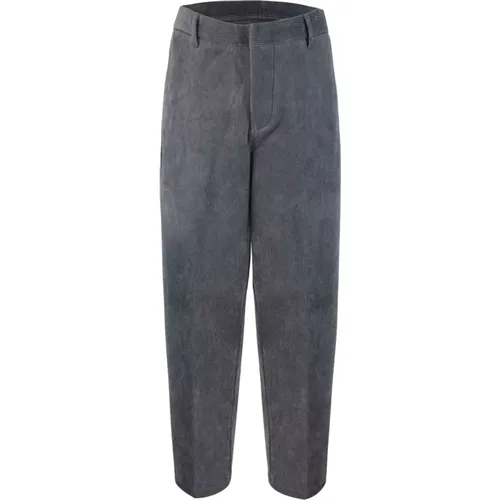 Grey Ribbed Velvet Trousers , male, Sizes: L, M - Emporio Armani - Modalova