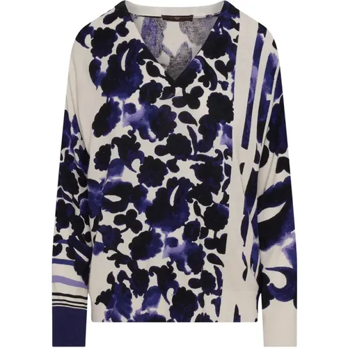 Reach OUT - Pullover mit V-Ausschnitt und flächendeckendem floralem Druck in Schwarz und Violett , Damen, Größe: L - High - Modalova