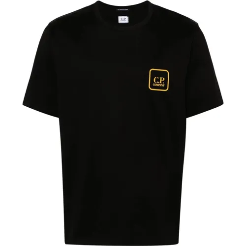 Schwarzes Rundhals T-Shirt mit Druck - C.P. Company - Modalova