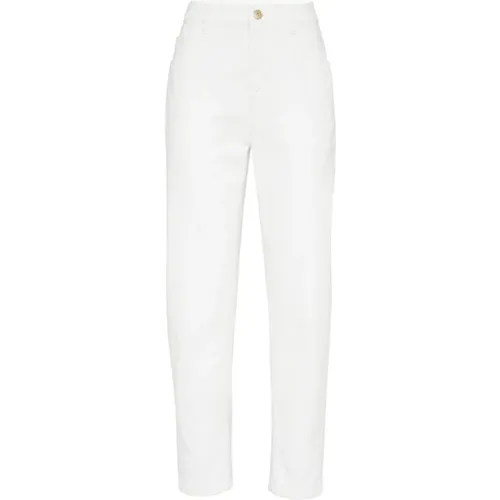 High-rise tapered jeans with Monili chain , female, Sizes: XS, S - BRUNELLO CUCINELLI - Modalova