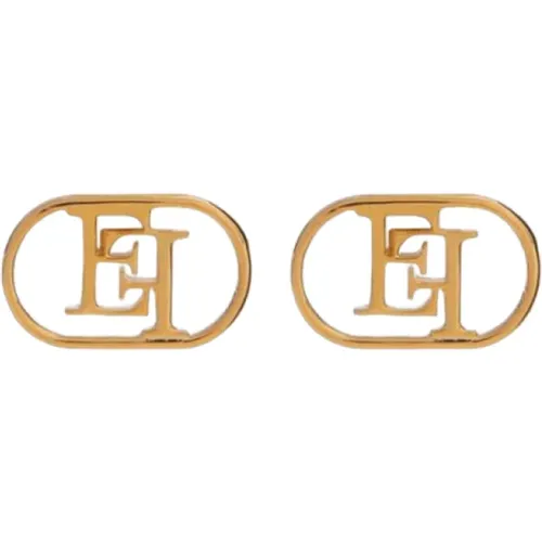 Goldene Logo-Ohrringe mit ovalem Design - Elisabetta Franchi - Modalova