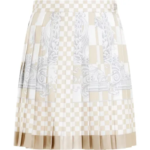Damier Print Silk Skirt , female, Sizes: S, XS - Versace - Modalova