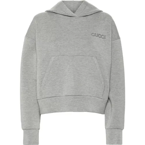 Grey Sweater with Hood and Logo Patch , female, Sizes: M, L, S, XS - Gucci - Modalova