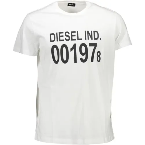 Weies Baumwoll-T-Shirt mit Rundhalsausschnitt und Logodruck , Herren, Größe: 2XL - Diesel - Modalova