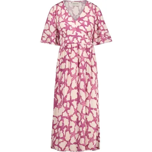 Elegantes Weißes Midi-Kleid mit Rosa Druck , Damen, Größe: XL - Fabienne Chapot - Modalova