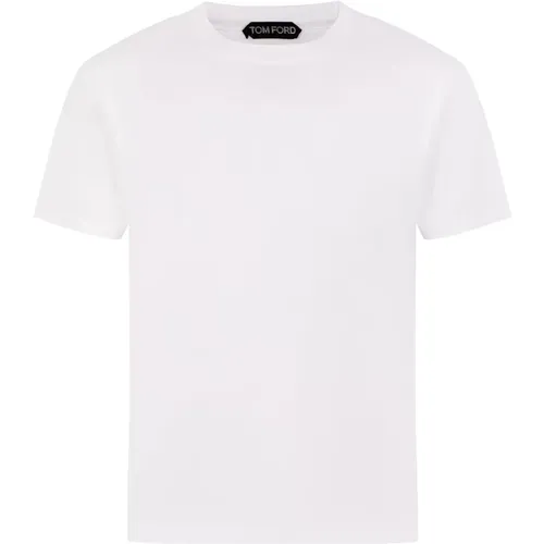 Geripptes Jersey T-Shirt,Geripptes Baumwoll-Crew-Neck T-Shirt - Tom Ford - Modalova