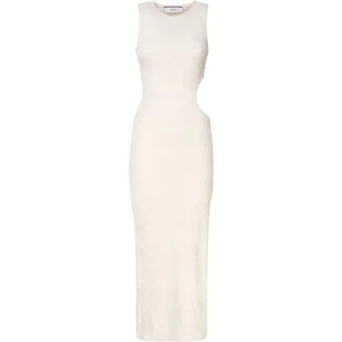 Elegant Long Cream Dress with Cut-out , female, Sizes: L, M - Akep - Modalova