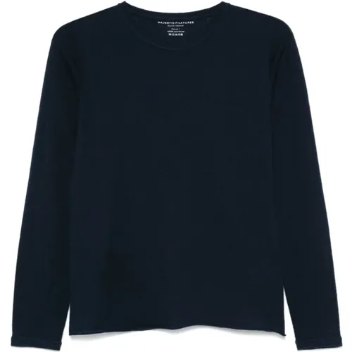 Blaue Kaschmir Pullover Gebürsteter Strick , Damen, Größe: L - majestic filatures - Modalova