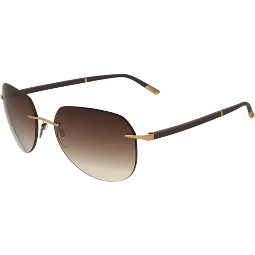 Gold/Braun getönte Sonnenbrille C-2 8709 , unisex, Größe: ONE Size - Silhouette - Modalova