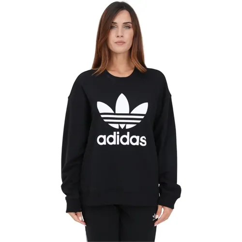 Schwarzer Pullover mit weiter Silhouette und authentischem Logo , Damen, Größe: S - adidas Originals - Modalova