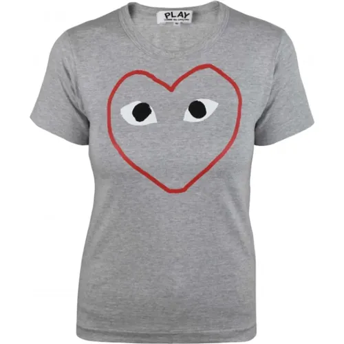 Graues Herzdruck Baumwoll T-Shirt , Damen, Größe: S - Comme des Garçons - Modalova