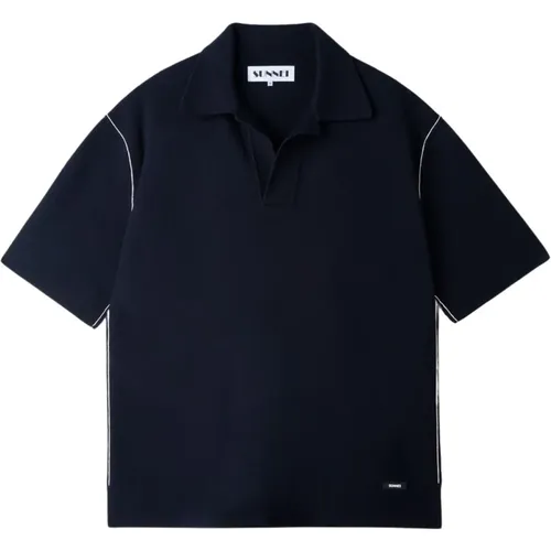 Dunkelblaues Polo Shirt mit Kontrastnähten - Sunnei - Modalova