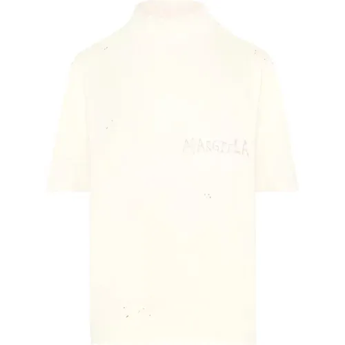 Handgeschriebenes Baumwoll-T-Shirt mit Farbspritzer-Effekt , Herren, Größe: L - Maison Margiela - Modalova