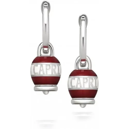 Glockenförmige Ohrringe mit weißem und rotem Emaille , Damen, Größe: ONE Size - Chantecler - Modalova