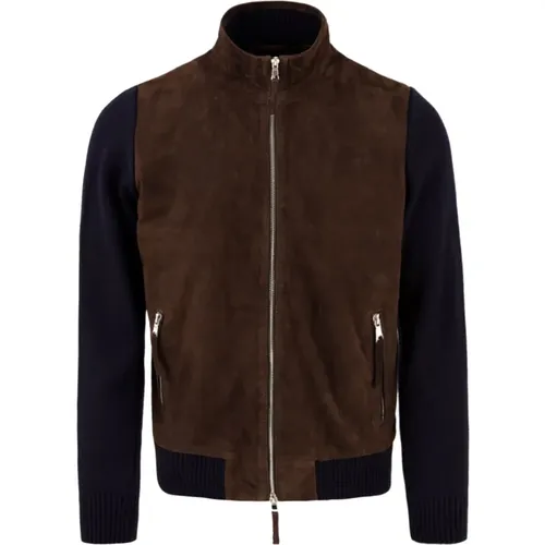 Blue Francis Knit Leather Coat , male, Sizes: L - The Jack Leathers - Modalova