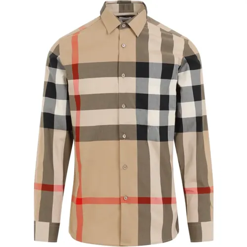 Neutral Check Cotton Shirt , male, Sizes: L - Burberry - Modalova