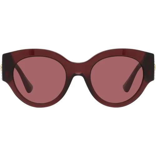 Round Sunglasses with Dark Purple Lens and Frame , unisex, Sizes: 52 MM - Versace - Modalova