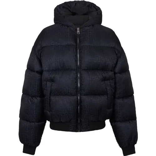 PB Labyrinth jacquard nylon puffer jacket , male, Sizes: M, L - Balmain - Modalova