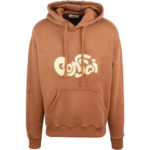 Brauner Oversized Hoodie mit Bestickter Grafik , Herren, Größe: XL - Bonsai - Modalova