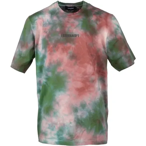 Stylisches Grün/Rosa T-Shirt für Männer , Herren, Größe: L - Dsquared2 - Modalova