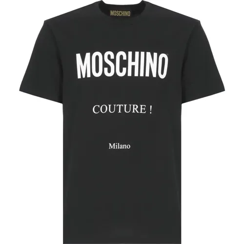 Schwarzes Baumwoll-T-Shirt mit Logo-Print - Moschino - Modalova