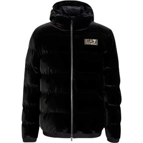 Glänzende Steppjacke - Schwarz , Herren, Größe: XS - Emporio Armani EA7 - Modalova