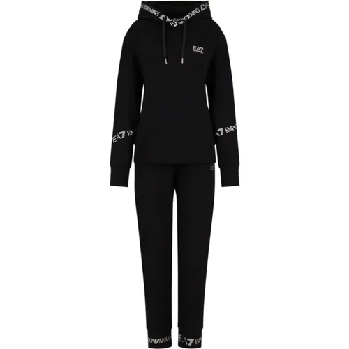 Schwarzes Logo Lettering Gold Hoodie Jogger Set , Damen, Größe: M - Emporio Armani EA7 - Modalova