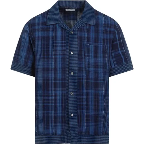 Indigo Checkered Bowling Collar Shirt , male, Sizes: M, L - Universal Works - Modalova