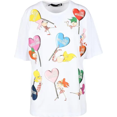 Baumwoll-T-Shirt mit Stilvollem Design , Damen, Größe: XS - Love Moschino - Modalova