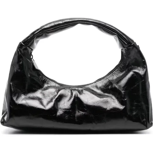 Leather Crinkled Finish Bag , female, Sizes: ONE SIZE - Off White - Modalova
