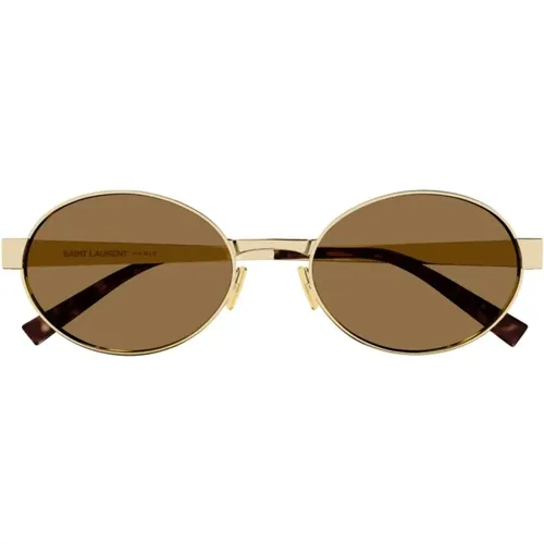 Oval Metal Frame Sunglasses Brown Lenses , unisex, Sizes: 55 MM - Saint Laurent - Modalova