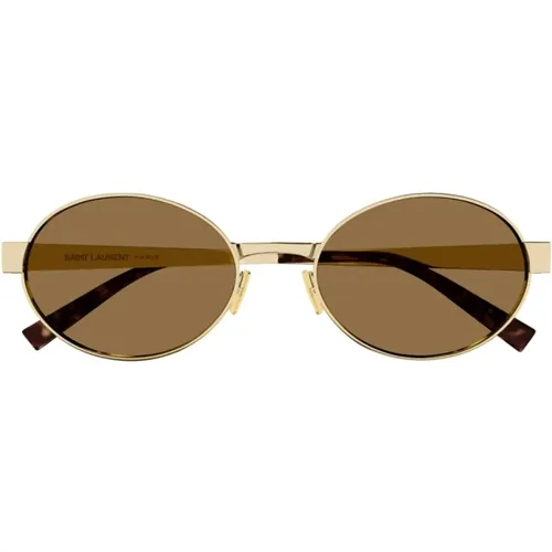 Oval Metal Frame Sunglasses Brown Lenses , unisex, Sizes: ONE SIZE - Saint Laurent - Modalova