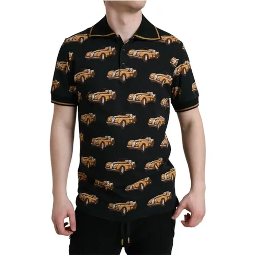 Schwarzes Auto-Print Polo T-Shirt , Herren, Größe: M - Dolce & Gabbana - Modalova