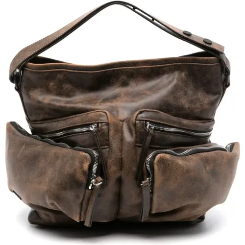 Distressed Leather Shoulder Bag with Multiple Pockets , female, Sizes: ONE SIZE - Vic Matié - Modalova