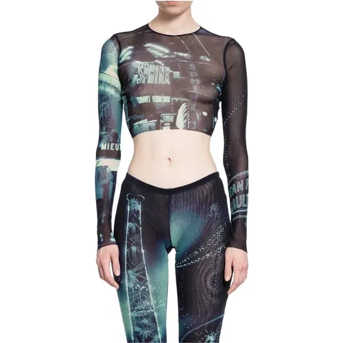 Bedrucktes Mesh Langarm Crop Top - Jean Paul Gaultier - Modalova