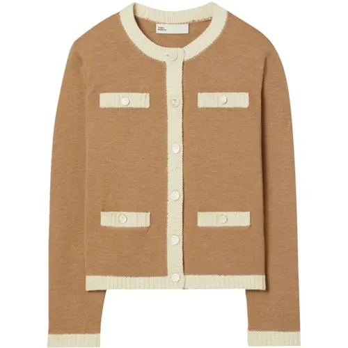 Kamelwollpullover mit kontrastierendem Besatz , Damen, Größe: S - TORY BURCH - Modalova