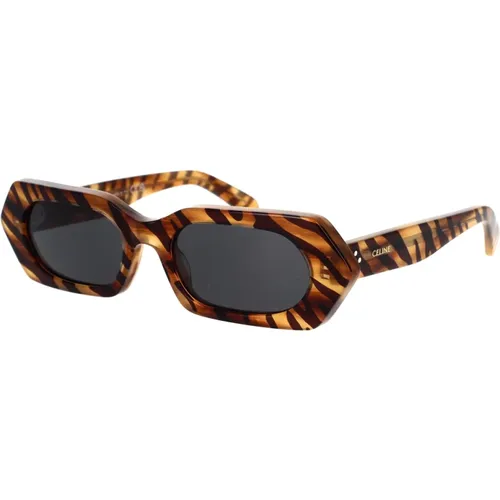 Geometric Sunglasses in Havana Tiger Acetate , female, Sizes: 51 MM - Celine - Modalova
