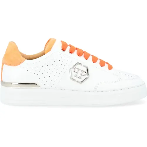 Weiße und Orangefarbene Perforierte Ledersneakers , Herren, Größe: 42 EU - Philipp Plein - Modalova