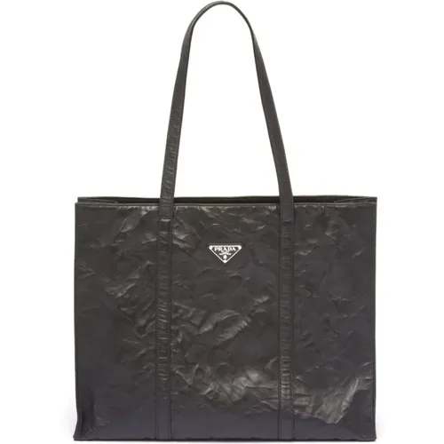 Schwarze Tote Tasche mit Emaille Dreieck Logo - Prada - Modalova