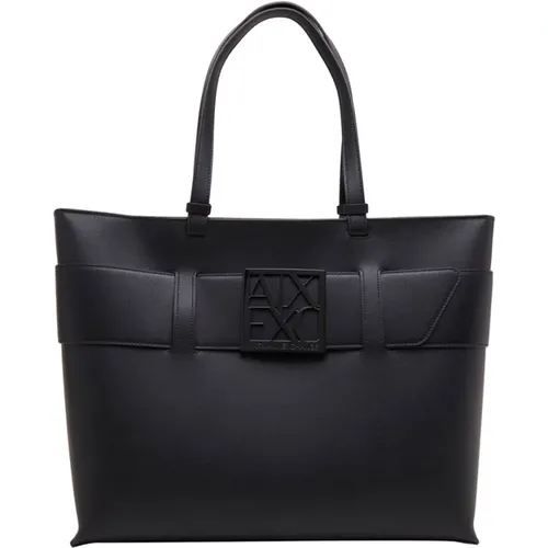 Schwarze Synthetische Shopper Tasche,Schwarze Damen Schultertasche - Armani Exchange - Modalova