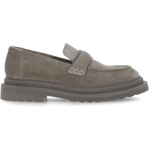Grey Suede Leather Loafers with Brass Details , female, Sizes: 8 UK, 6 1/2 UK - BRUNELLO CUCINELLI - Modalova