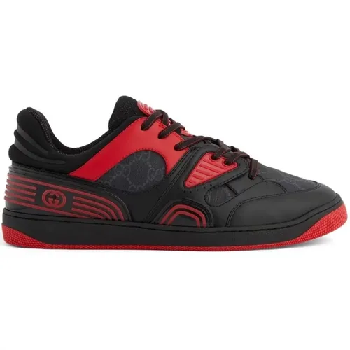 Black Red Leather Basket Sneakers , male, Sizes: 9 UK, 7 UK, 10 UK, 5 UK - Gucci - Modalova