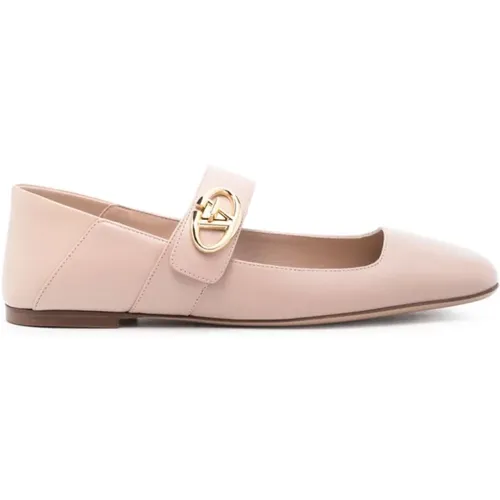 Powder VLogo Flat Shoes , female, Sizes: 8 UK, 5 1/2 UK, 4 1/2 UK, 4 UK, 3 UK, 6 UK - Valentino Garavani - Modalova