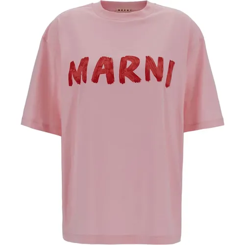Rosa T-Shirt mit Logo-Print , Damen, Größe: 2XS - Marni - Modalova