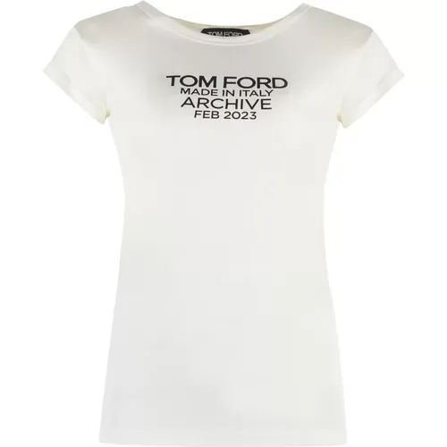 Seiden T-Shirt mit Kontrastdruck , Damen, Größe: S - Tom Ford - Modalova