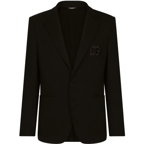 Luxuriöse Schwarze Jacke mit Besticktem Logo - Dolce & Gabbana - Modalova